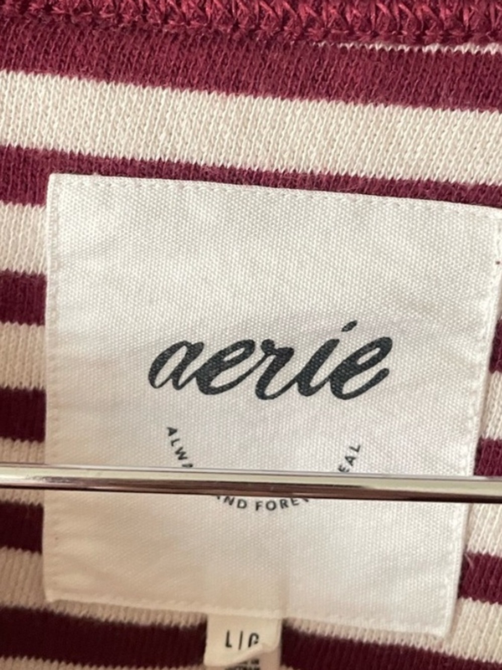 Aerie Très Chic Striped Oversized Sweatshirt Deep Cherry Large - Picture 3 of 5